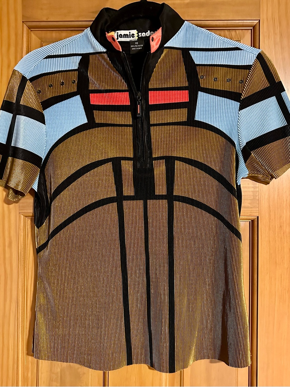 jamie sadock Blue, Gold, Black Colorblock Zip Golf Polo